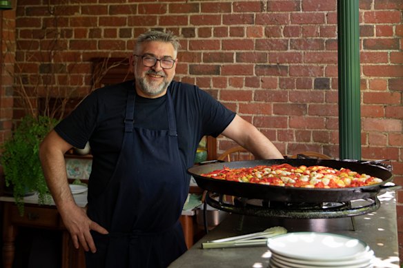 Every second Sunday, MoVida chef Frank Camorra cooks up a Spanish rice feast at Kyneton's Piper Street Wine Co.