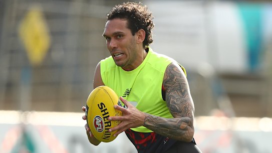 Harley Bennell in full flight at training on Wednesday.