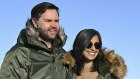 Vice President J.D. Vance, left, and second lady Usha Vance pose during a tour of Pituffik Space Base in Greenland.