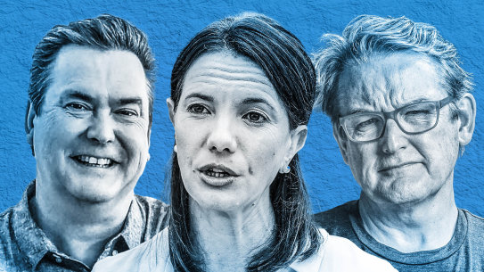 There was friction within the government over a decision to stop Water Minister Rose Jackson (centre) from participating in a radio interview with ABC presenter Simon Marnie (left) and contamination campaigner Jon Dee (right). 