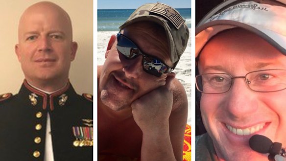 The three US firefighters have been remembered as heroes: (from left) Paul Hudson, Rick DeMorgan jnr and captain Ian McBeth.