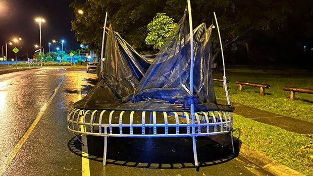 A trampoline ended up on a road following the storm at the Gold Coast on Boxing Day.