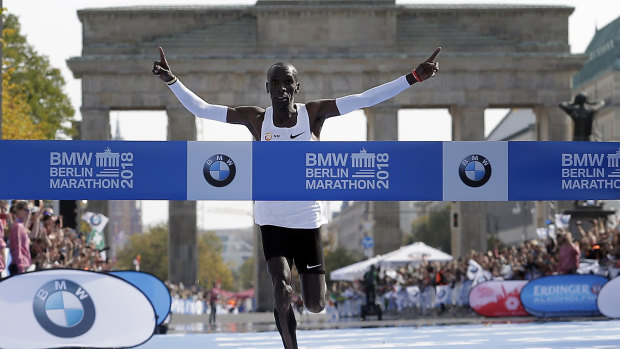 Record breaker: Eliud Kipchoge smashes the world marathon mark by almost 80 seconds. 