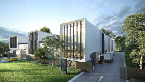 Renders of the property development group, Potter George's planned $50 million vertical industrial site at Revesby in Sydney's south.