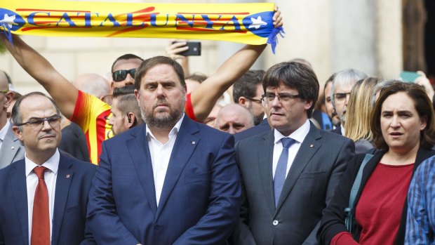 Oriol Junqueras, second from left, has also been elected to the European Parliament.