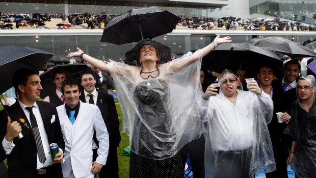 Rain invariably failed to dampen the spirits of Melbourne Cup revellers in 2010. 