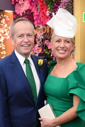 Australia's Leader of the Opposition Bill Shorten and his wife Chloe Shorten are seen in the TAB marquee during the Lexus Melbourne Cup Day, as part of the Melbourne Cup Carnival, at Flemington Racecourse in Melbourne, Tuesday, November 6, 2018. (AAP Image/Julian Smith) NO ARCHIVING, EDITORIAL USE ONLY