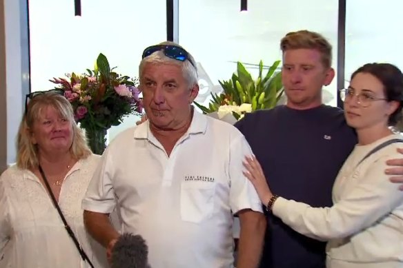 The family of helicopter crash victim Dean Neal L -R Janeece Neal (mother), Rodney Neal (father), Darren Neal (brother) Sarah (Darren’s partner) speak to the media. 