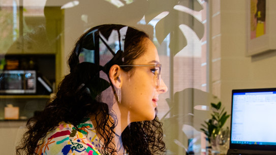 Stephanie White, an associate at consulting firm BCG, works at home when it suits her daily tasks.