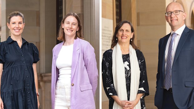 Researchers have published a study exploring general practitioners’ experiences of voluntary assisted dying in Queensland. (Left to right: Dr Laura Ley Greaves, Dr Rachel Feeney, Emeritus Professor Lindy Willmott and Professor Ben White).