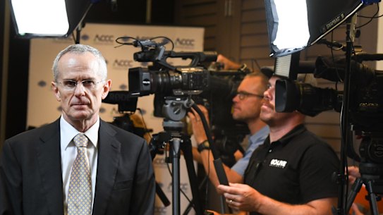 ACCC chair Rod Sims at the press conference on Monday. 