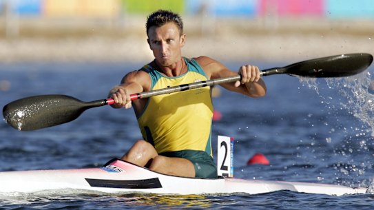 Nathan Baggaley in his silver-medal-winning Olympic kayak race.