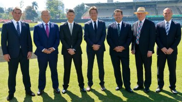 End of an era?: Nine's cricket commentary team at the WACA last year: (from left) Shane Warne, Ian Healy, Michael Clarke, Mark Nicholas, Mark Taylor, Ian Chappell, Michael Slater.