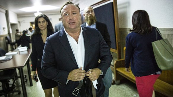 "Infowars" host Alex Jones arrives at court in April for a child custody battle. 