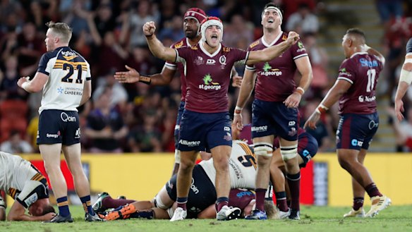 Fraser McReight of Reds celebrates after  beating the Brumbies earlier this year.
