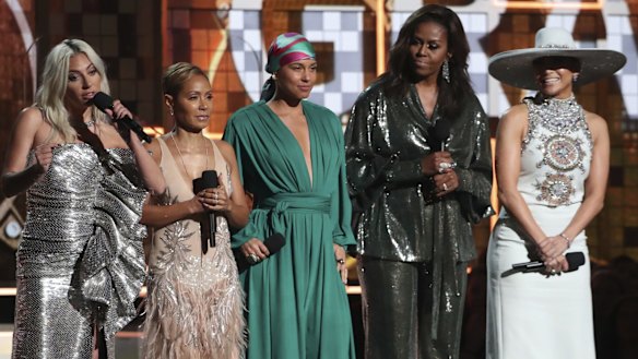 Lady Gaga, Jada Pinkett Smith, Alicia Keys, Michelle Obama and Jennifer Lopez at the  Grammys.
