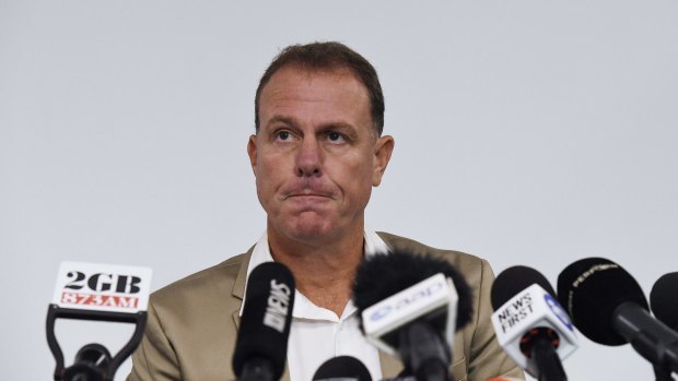 Alen Stajcic fronts the media after his sacking as Matildas coach.
