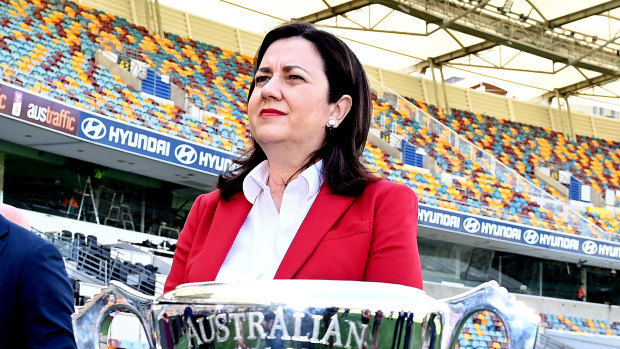 Premier Annastacia Palaszczuk at the announcement that the Gabba would host the AFL grand final.