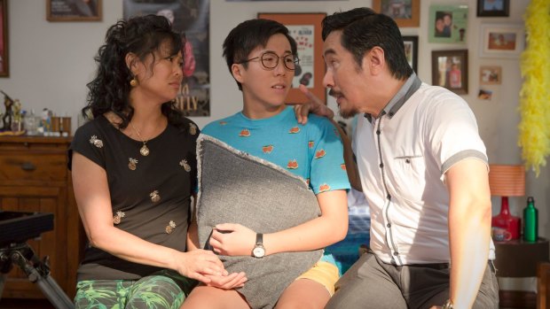 Jenny (Fiona Choi), Ben (Trystan Go) and Danny (Anthony Brandon Wong) in The Family Law.