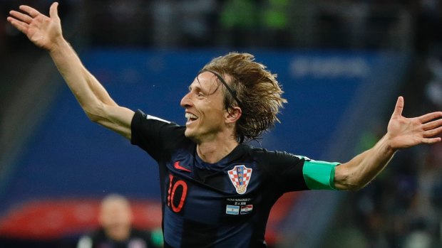 Croatia's Luka Modric celebrates after scoring his side's second goal during the group D match between Argentina and Croatia at the 2018 World Cup.