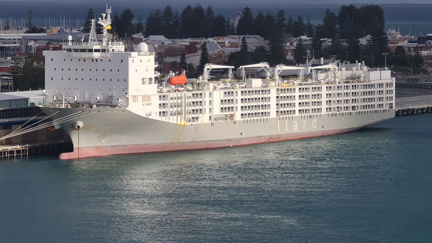 The Al Kuwait remains in Fremantle as its crew are taken into quarantine hotels. 