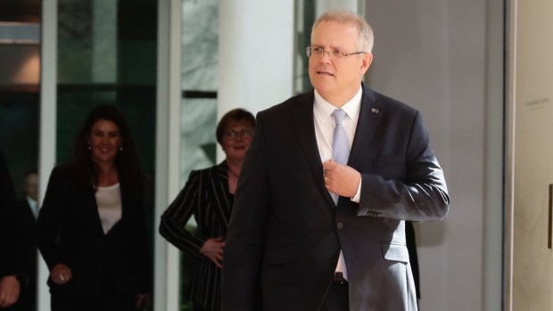 Scott Morrison arrives for the Liberal party room meeting after the spill was called.