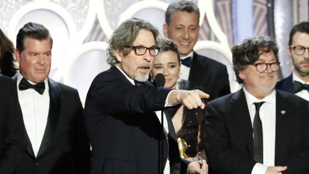 Peter Farrelly accepts the Golden Globe for Best Motion Picture, Comedy for Green Book.
