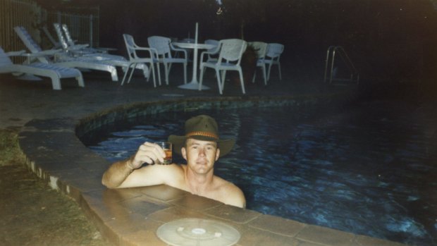 A photo of Brenden Abbott, the Postcard Bandit, at a Gold Coast hotel swimming pool.