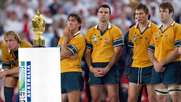 Final indignity: World Cups are not all they are cracked up to be — as Phil Waugh, Mat Rogers, Joe Roff, Stephen Larkham and David Lyons found out in 2003.