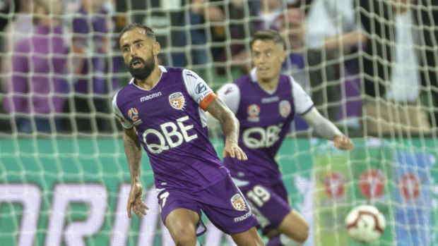 The indefatigable Diego Castro scores one of his two goals during Glory's epic semi-final win.
