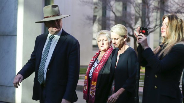 Barnaby Joyce with Vikki Campion, far right, at Parliament House in 2017.