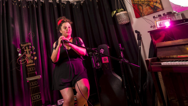 Singer Lucinda Franco in her home studio.