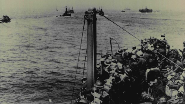 British and Allied troops being evacuated from the beach at Dunkirk after the fall of France in 1940.