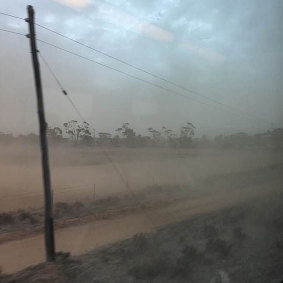 Winds kicked up dust in fields on the way out to Kalgoorlie, with Jeanette Ismail taking this photo while travelling on the Prospector train.