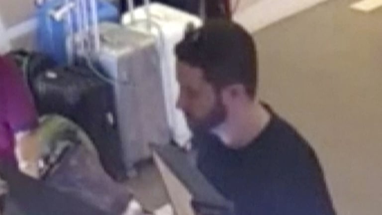 CCTV shows suspect Cody Wilson walking at a hotel lobby in Taipei.