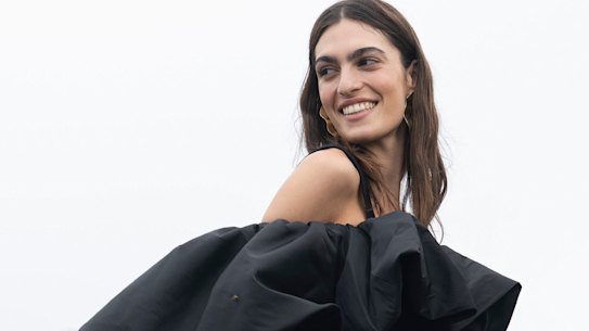 Model Sophie Palladino with Aje co-founder Edwina Forest at Barangaroo, where they will show their resort collection at Australian Fashion Week.