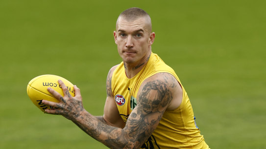 Dustin Martin was in fine touch during an intra-club match at Punt Rd on Monday. 