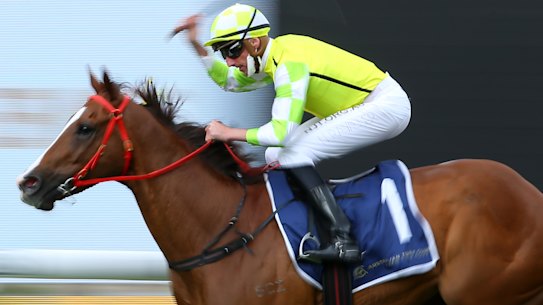 Nash Rawiller guides Eduardo home in the Classique Legend Stakes.