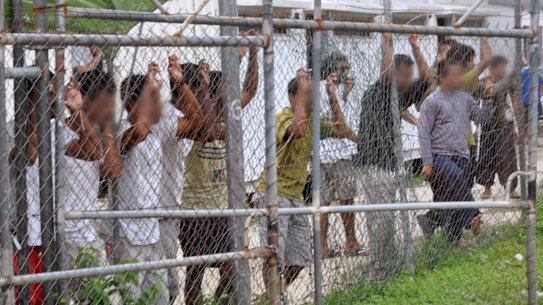 Asylum seekers at the Oscar compound in the Manus Island detention centre, Papua New Guinea.