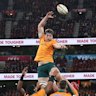 Nick Frost taps down a lineout at the MCG.