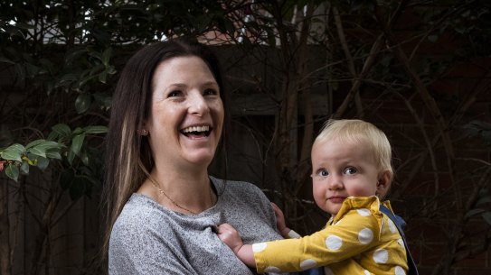 Brea Kunstler says it is important that her 18 month-old daughter, Abby, is able to observe positive messages about respectful relationships. They attended Playgroup Victoria sessions online during the pandemic.