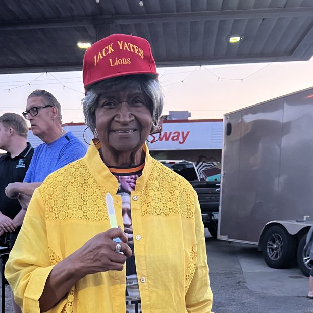 Retired teacher Bertha Dinkins at a candlelight vigil to mark the third anniversary of the death of her former student George Floyd. 
