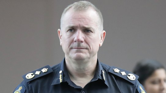 Australian Border Force Commissioner Michael Outram arrives to address the media during a doorstop interview at Parliament House on Wednesday.
