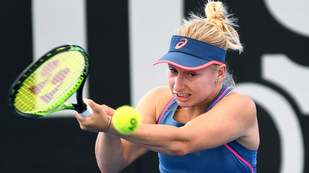 Early exit: Gavrilova in action during her first-round loss in Brisbane to Anastasija Sevatova of Latvia.