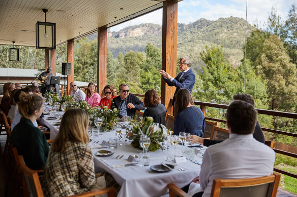 Bollinger world boss Guy de Rrivoire hosting the launch of the Le Grand Annee 2014 at Wolgan Valley on Thursday.