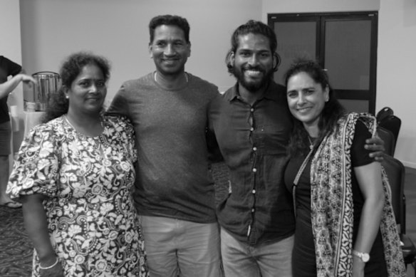 Priya and Nades with the actors who are playing them on stage: Matt Domingo and Leah Vandenberg.  
