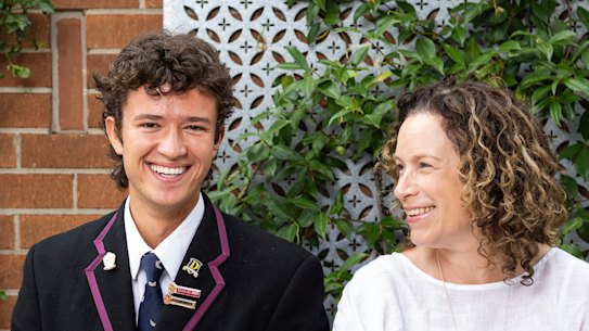Haileybury College year 12 graduate Monty Wright and deputy head of English Katrina Alford.