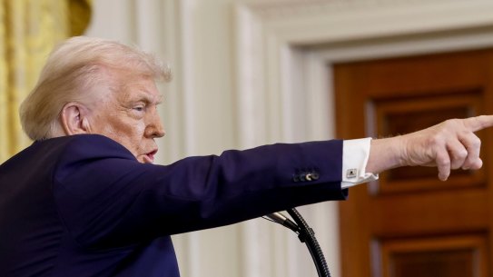 US President Donald Trump during a news conference with Benjamin Netanyahu.