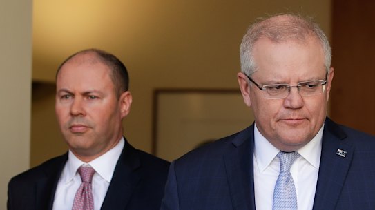 Treasurer Josh Frydenberg and Prime Minister Scott Morrison arrive to announce jobs figures and unemployment on May 14 last year.