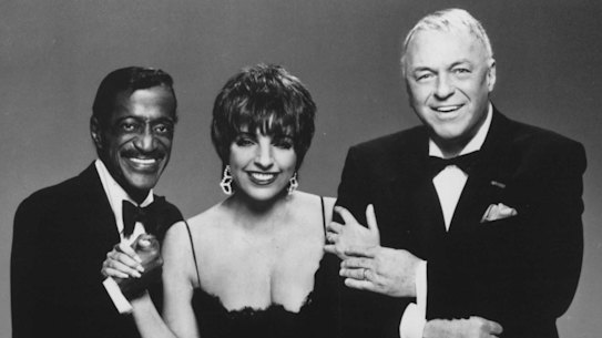 Sammy Davis Jnr, Liza Minnelli and Frank Sinatra in a publicity photograph for their world tour.